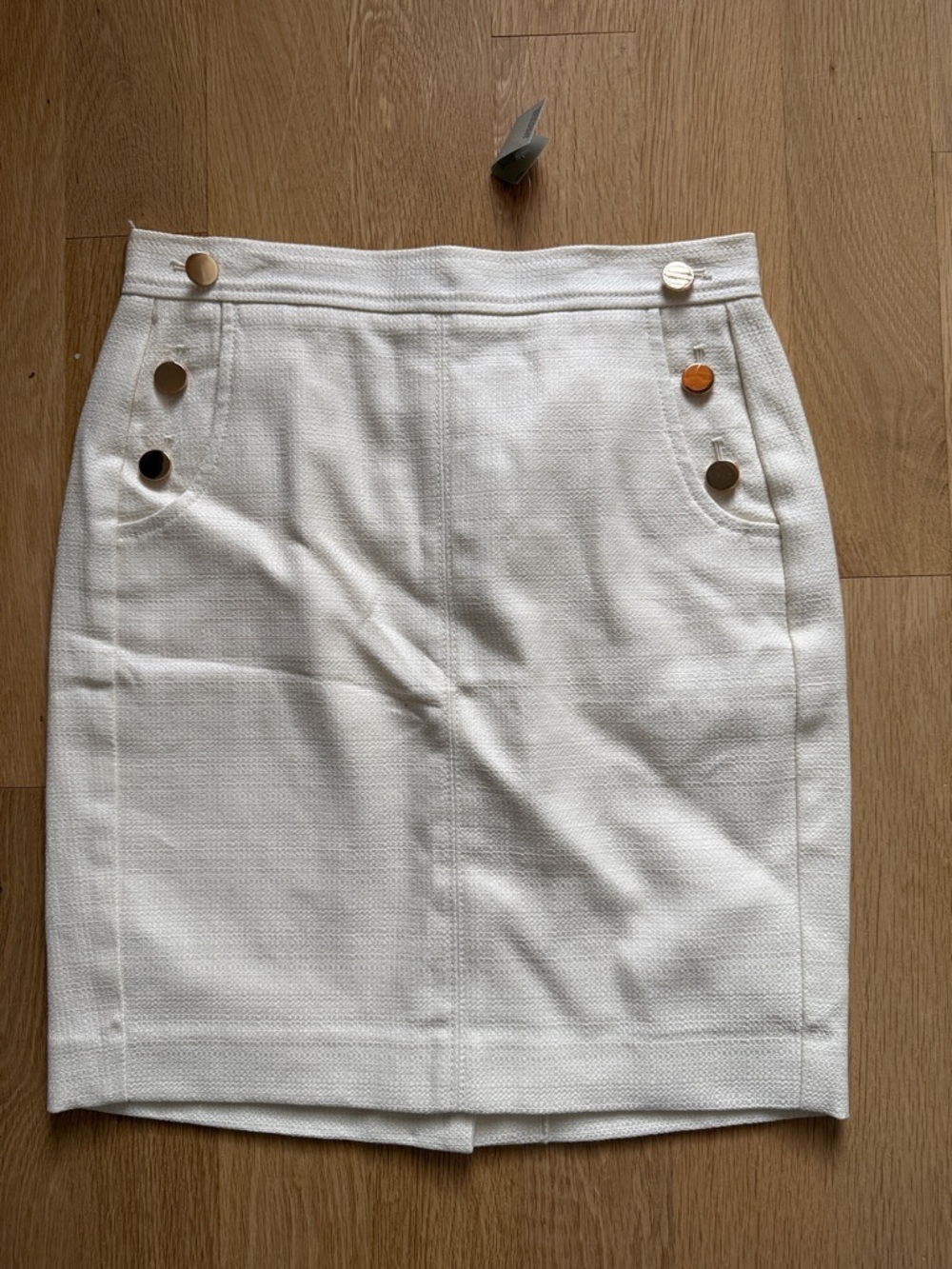 LOFT Cream Textured Pencil Skirt with Gold Buttons